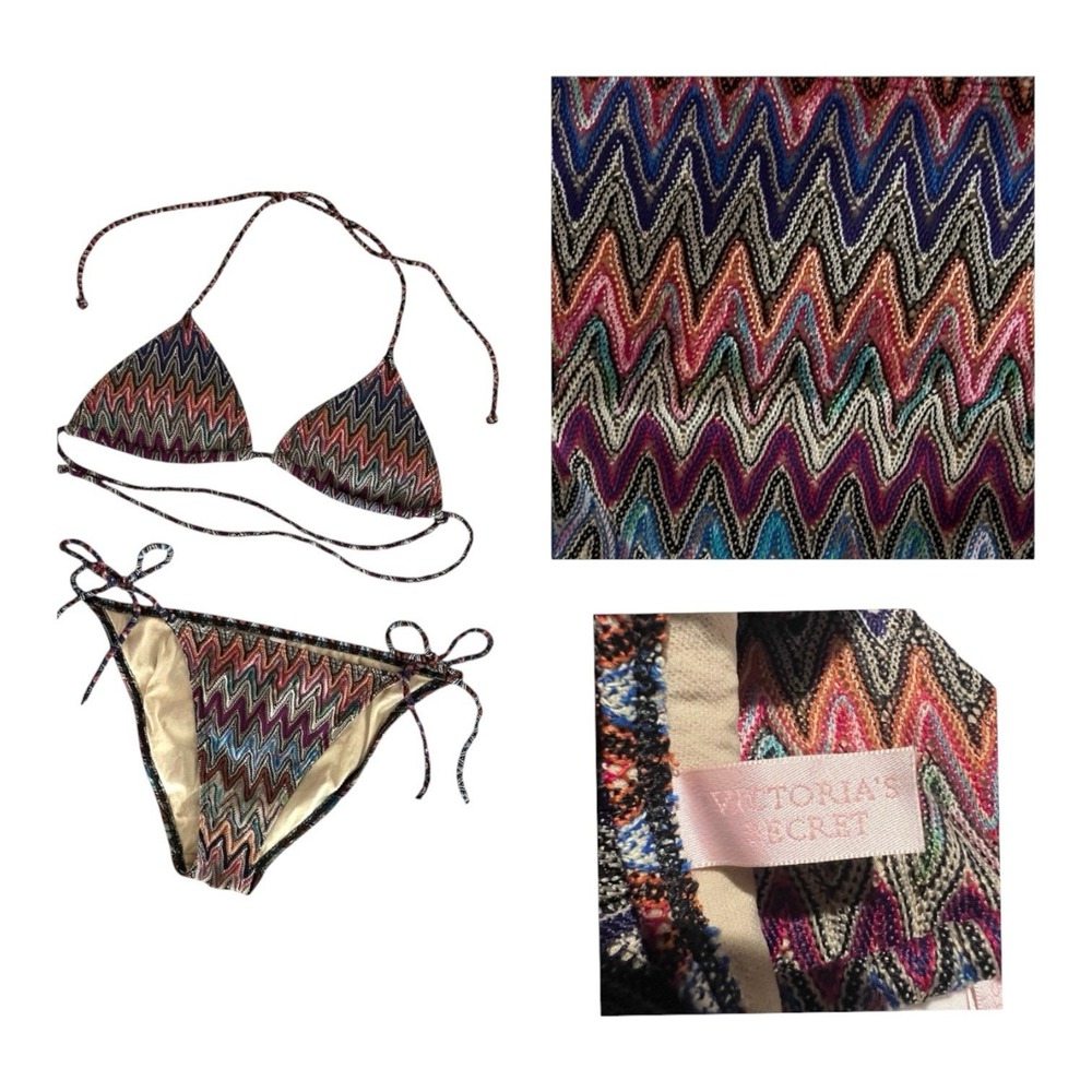VTG 06 Y2K Victoria's Secret Bikini Swimsuit Set Boho Indi Chevron Swimwear S